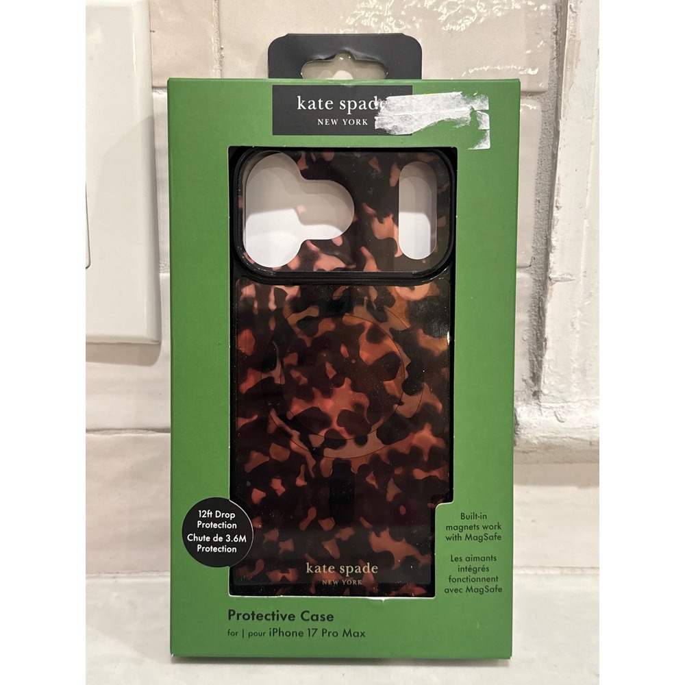 NEW Kate Spade Phone Case iPhone 17 Pro Max Brown Tortoise MagSafe Protective